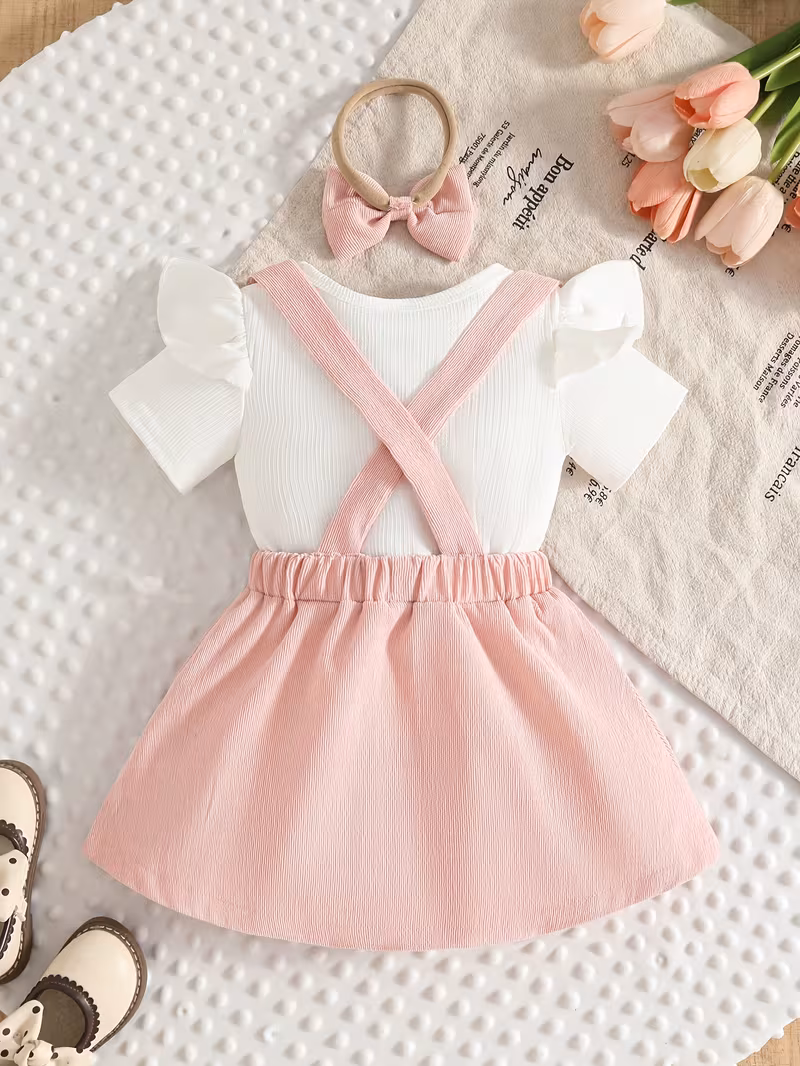 Blusa overol vestido con bordado de lazo y cintillo