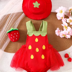 Romper temático de fresa con sombrero
