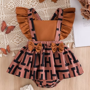 Romper vestido tonos tierra con estampado irregular y cintillo