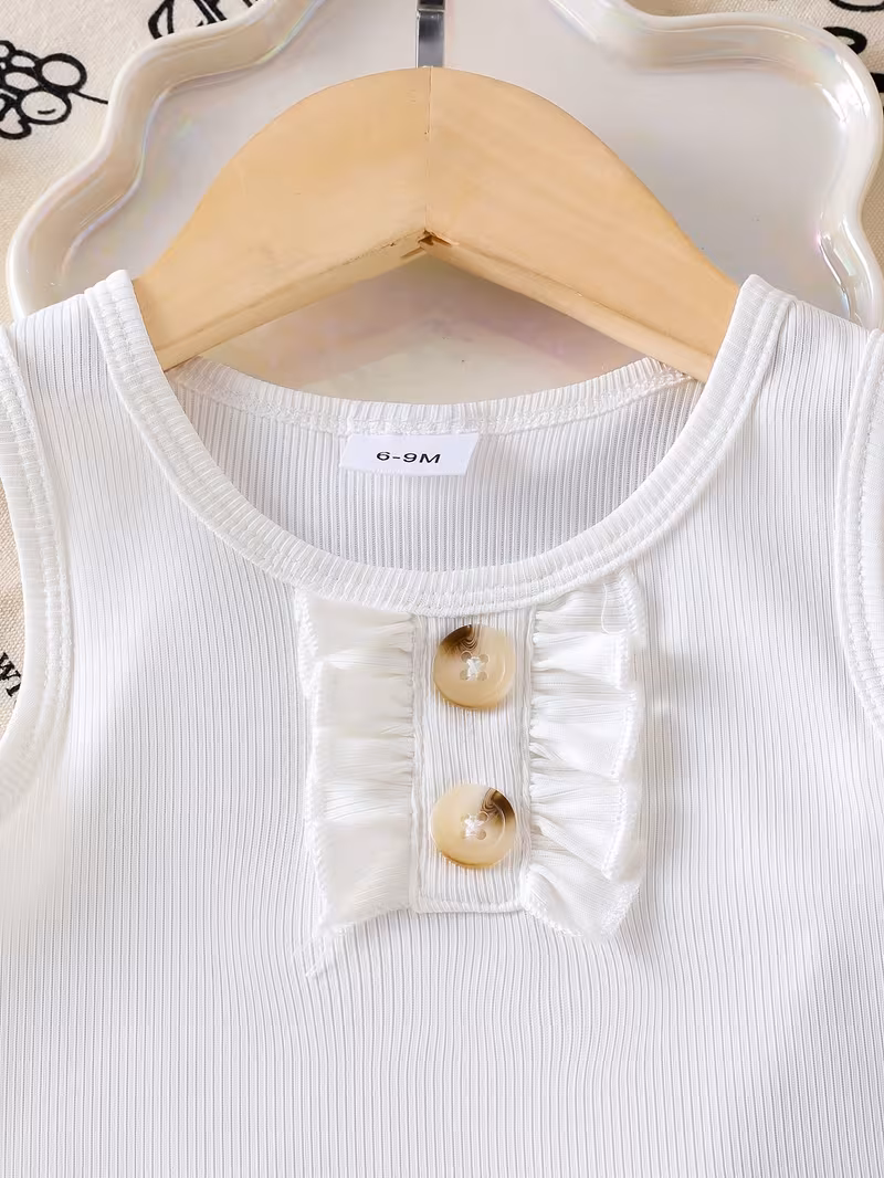 Conjunto camiseta blanca con pantalón mezclilla con bordado de lazos