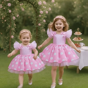 Vestido rosado tematico minnie con tul y satin
