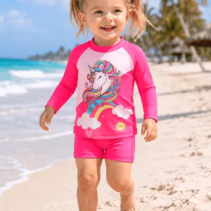Bañador 2 piezas rosado fuerte estampado unicornio
