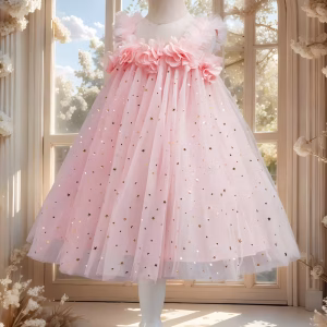 Vestido de tul con destellos brillantes con rosas de tul