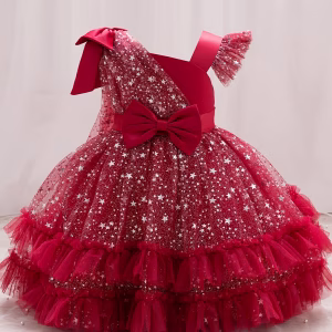 Vestido borgoña tutú con capa desmontable y estrellas brillantes