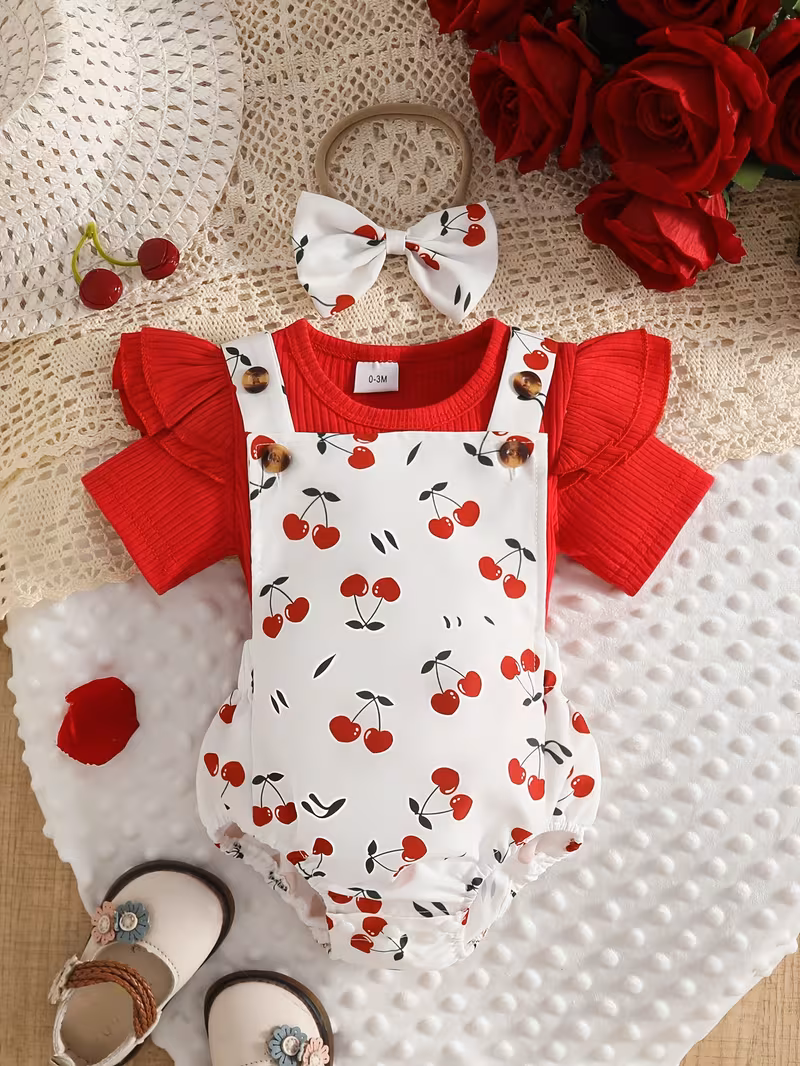 Blusa roja con body estampado de cerezas