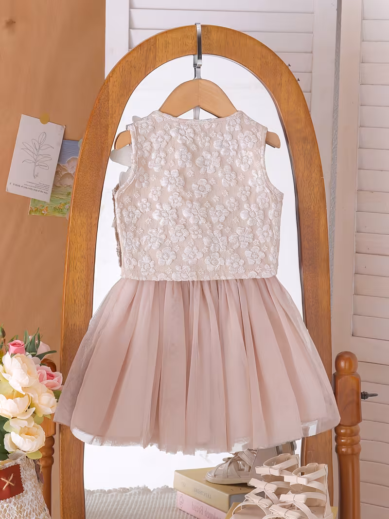 Conjunto caqui chaleco con relieve y falda con malla