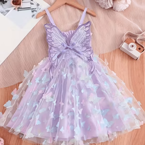 Vestido purpura con mariposas 3D