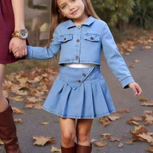 Conjunto mezclilla claro Preppy chaqueta y falda