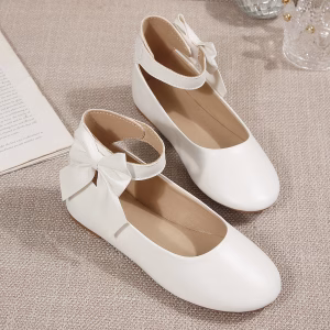 zapatos Mary Jane Blanco con lazo suela plana