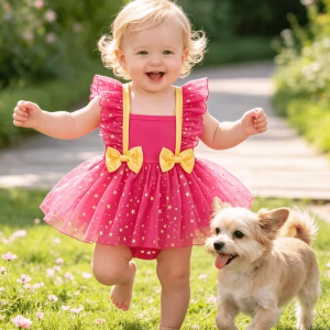 Romper vestido fucsia con destellos dorados