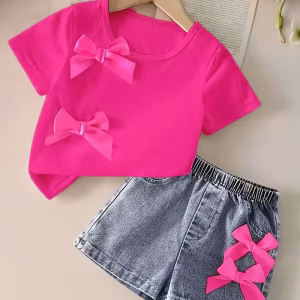 Camiseta fucsia con short de mezclilla