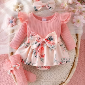 Romper vestido melón con medias y cintillo