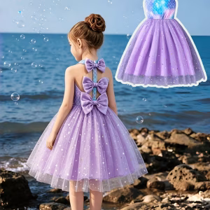 Vestido temático cuello halter con tres lazos en la espalda